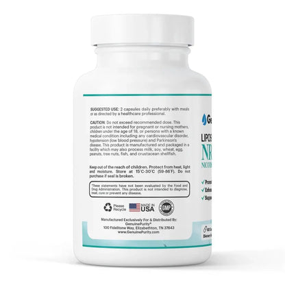 GenuinePurity Liposomal NR 300mg Nicotinamide Riboside Supplement | Advanced NAD Boost for Cellular Energy and Mitochondrial Function | Gluten Free, Vegan, USA Made, Non-GMO | 60 Capsules GenuinePurityBuy Supplements Australia