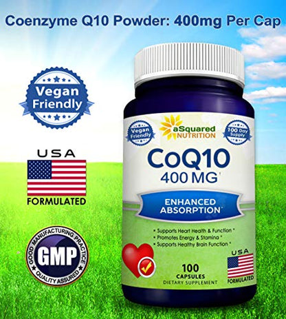 aSquared Nutrition CoQ10 (400mg Max Strength, 100 Veggie Capsules) - High Absorption aSquared NutritionBuy Supplements Australia