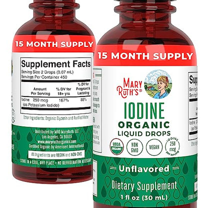 MaryRuth Organics Iodine Liquid Drops | Potassium Iodide | 1 Year Supply | 450 Servings | Thyroid Health | USDA Organic| MARYRUTH'S canada supplements