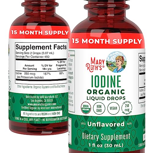 MaryRuth Organics Iodine Liquid Drops | Potassium Iodide | 1 Year Supply | 450 Servings | Thyroid Health | USDA Organic|