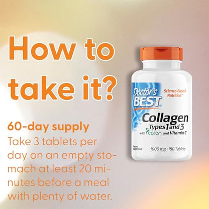 Doctor's Best, Collagen Types 1 and 3, Peptane & Vitamin C, 1,000mg, 180 Tablets Doctor's BESTBuy Supplements Australia