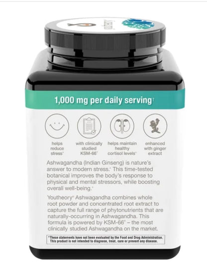 Youtheory Ashwagandha 1000mg with KSM-66 - Helps Support a Healthy Stress Response,180 Capsules (Pack of 1) YoutheoryBuy Supplements Australia