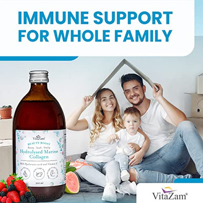 VitaZam Marine Collagen Liquid 10000mg with Hyaluronic Acid, Hydrolysed Peptide, Biotin for Hair, Skin, Nails, Joint, and Muscles, 500 ml VitaZamBuy Supplements Australia