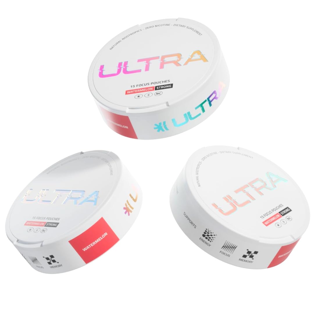 Ultra Focus Nootropic Pouches (Watermelon, 3 Cans) Nicotine-Free, Caffeine-Free, Enfinity Paraxanthine, Vitamin B6 + B12, L-Theanine, Alpha-GPC, Ginseng, Nootropic Energy & Clarity Plant-Based Pouches Ultra PouchesBuy Supplements Australia
