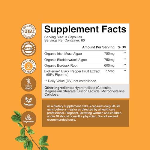 Organic Irish SeaMoss Capsules - Sea Moss and Bladderwrack Capsules with Burdock Natures CraftBuy Supplements Australia
