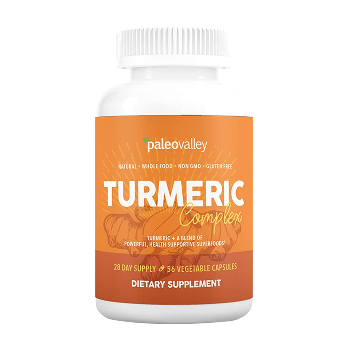 Paleovalley - Organic Turmeric Complex - Full Spectrum Organic Turmeric with Health-Supportive Superfoods - 56 Vegetarian Capsules - Support Joints, Immunity, Brain and Heart Health PaleovalleyBuy Supplements Australia