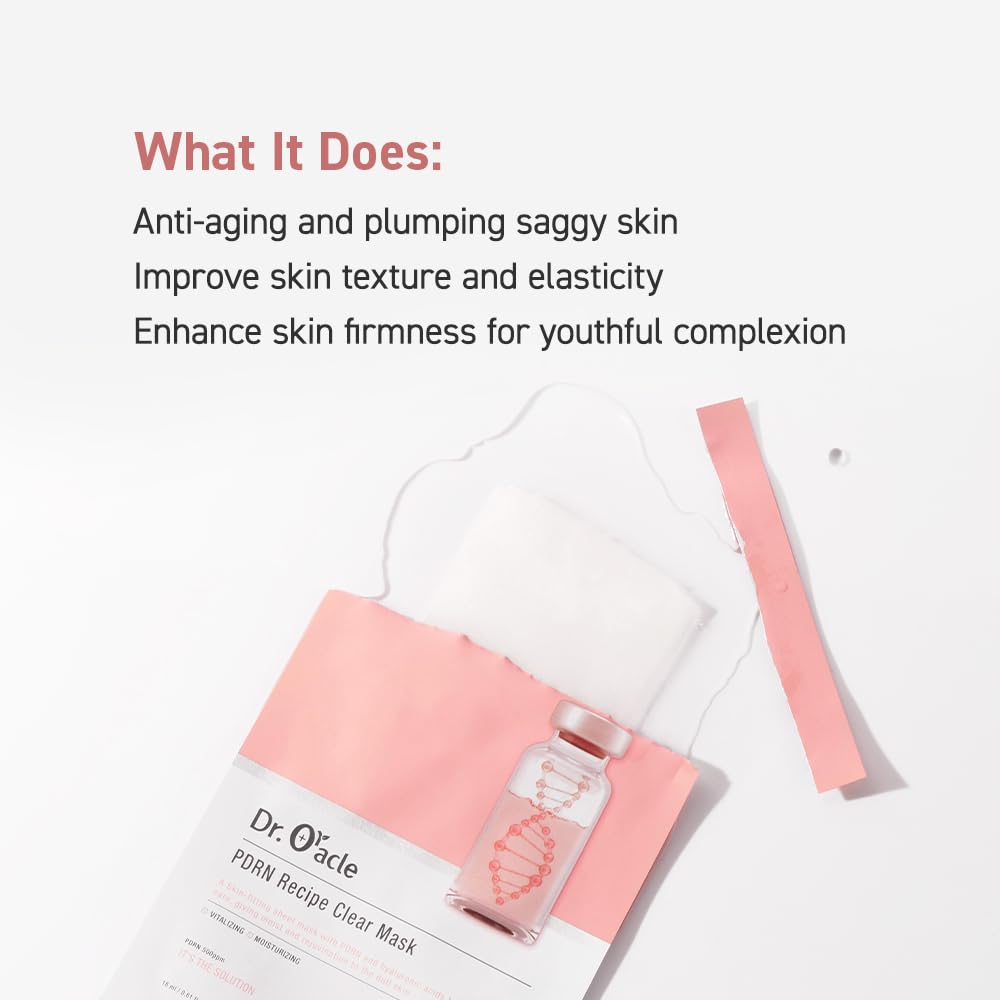 DR.ORACLE PDRN Recipe Clear Mask, Skin-fitting sheet mask PDRN, hyaluronic acid, special self care, moist, rejuvenation, vitalizing, 500ppm, 180ml (6,1 fl. oz.), 1 box - 10 sheets DR.ORACLE buy supplements Au