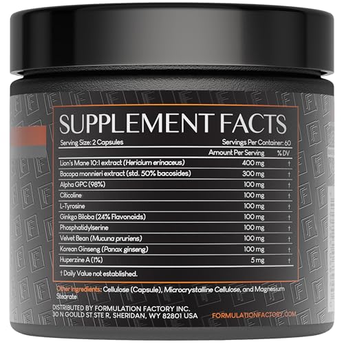 Formulation Factory Nootropic Brain Supplement - Boss Mode Focus & Memory Complex with Lion's Mane, Alpha GPC & Bacopa - Cognitive Support - 120 Capsules, 2 Month Supply Formulation FactoryBuy Supplements Australia