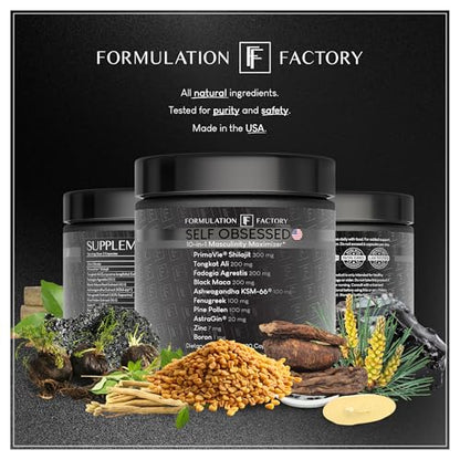 Formulation Factory Self Obsessed Maxxed Male Support - PrimaVie Shilajit, KSM-66 Ashwagandha & 200:1 Tongkat Ali Extract - Advanced Vitality & Drive Complex - 120 Capsules, 2 Month Supply Formulation FactoryBuy Supplements Australia
