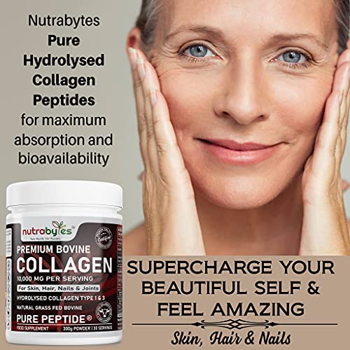 Pure Hydrolysed Collagen Powder 10000mg Bovine Type 1 & 3 Unflavoured|High Strength Protein Peptides for Women & Men NUTRABYTESBuy Supplements Australia