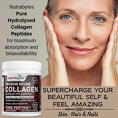 Pure Hydrolysed Collagen Powder 10000mg Bovine Type 1 & 3 Unflavoured|High Strength Protein Peptides for Women & Men NUTRABYTESBuy Supplements Australia
