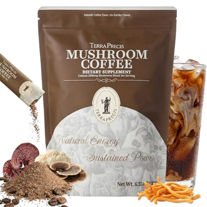TerraPrecis Mushroom Coffee with 6 Adaptogens Mushrooms Supplement for Organic Lion's Mane&Reishi,Chaga&Other, Instant Coffee with MCT Oil& Arabica for Energy,Focus&Immune Support (30 Servings) TerraPrecisBuy Supplements Australia