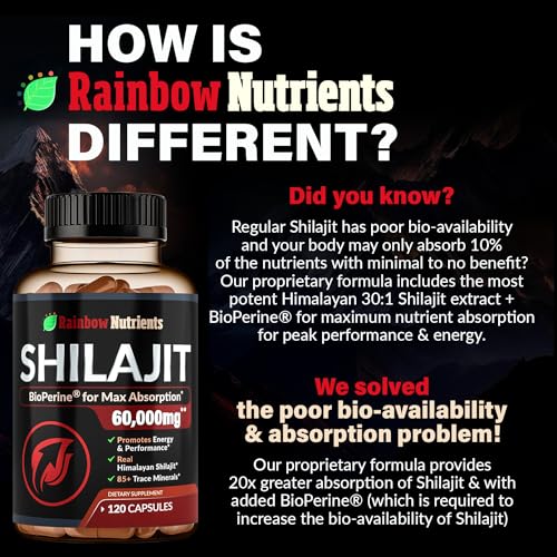 Pure Himalayan Shilajit Capsules Supplement (60,000mg+ Absorption Enhancer+50% Rainbow Nutrients, LLCBuy Supplements Australia