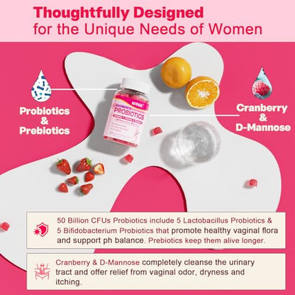 Probiotics for Women Gummies, Sugar Free Vaginal Probiotics 50 Billion CFU 10 Strains w/ Cranberry NEVISSBuy Supplements Australia
