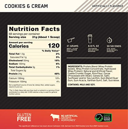Optimum Nutrition Gold Standard 100% Whey Protein Powder, Cookies & Cream, 5 Pound Optimum NutritionBuy Supplements Australia