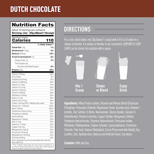 Isopure Dutch Chocolate Whey Isolate Protein Powder with Vitamin C & Zinc for Immune IsopureBuy Supplements Australia