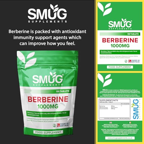 SMUG Supplements Berberine Tablets - 100 High Strength 1000mg Pills - Can Promote SMUG SupplementsBuy Supplements Australia