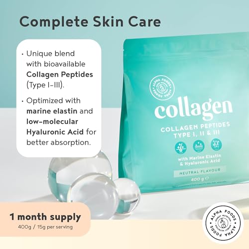 Collagen Powder with Hyaluronic Acid 400g - Collagen Peptides Supplement + Amino Acids Alpha FoodsBuy Supplements Australia