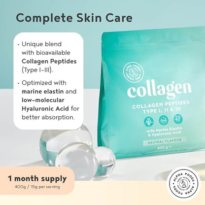 Collagen Powder with Hyaluronic Acid 400g - Collagen Peptides Supplement + Amino Acids Alpha FoodsBuy Supplements Australia