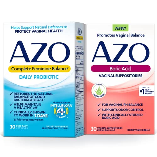 AZO Boric Acid Vaginal Suppositories (30 Count) + Complete Feminine Balance Daily Probiotics for Women AZOBuy Supplements Australia