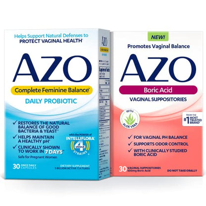 AZO Boric Acid Vaginal Suppositories (30 Count) + Complete Feminine Balance Daily Probiotics for Women AZOBuy Supplements Australia