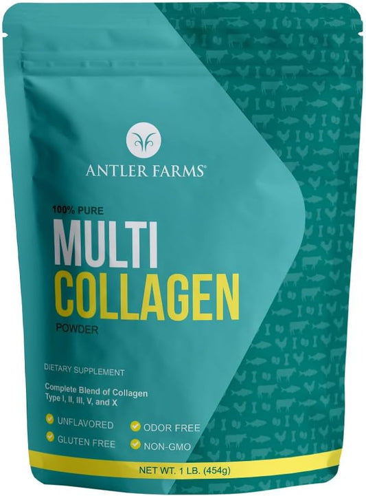 Antler Farms - Multi Collagen Protein Powder - 5 Types (I, II, III, V, and X) 100% Pure Hydrolyzed Collagen Peptides for Men and Women - Bioavailable, Rapid Absorption - Unflavored - 1 lb Antler Farms buy supplements Au