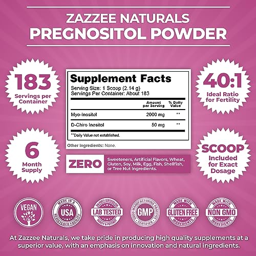 Zazzee PREGNOSITOL Powder, 183 Servings, 6 Month Supply, Premium Myo-Inositol ZazzeeBuy Supplements Australia