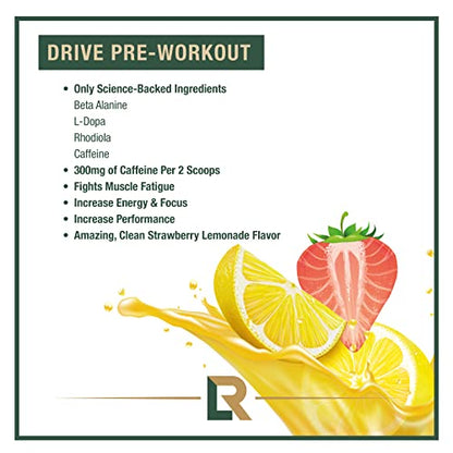 Live Relentless by Tim Kennedy, Drive Pre-Workout, Merica's Strawlemon, 30 Servings, 300mg Caffeine per 2 Scoops, Made in The USA,