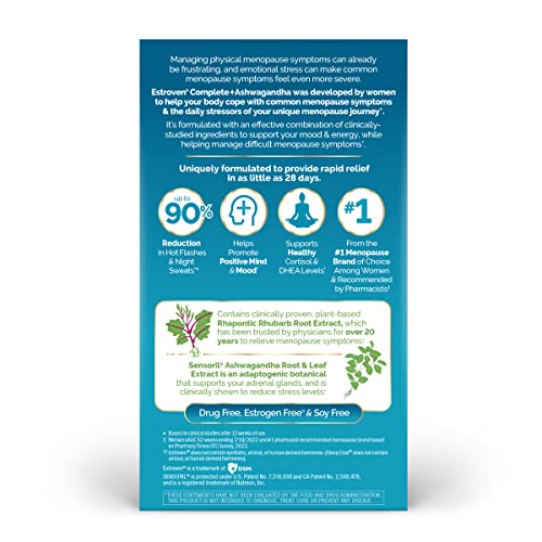 Estroven Complete + Ashwagandha Multi-Symptom Menopause Supplement for Women - 60 Ct. - Clinically Proven Ingredients Provide Menopause Relief & Night Sweats + Hot Flash Relief* - Drug-Free & Non-GMO EstrovenBuy Supplements Australia