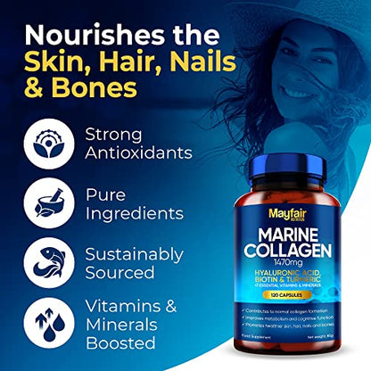 Mayfair Nutrition Marine Collagen 120 High Strength Capsules 1470mg Complex with Hyaluronic Acid Mayfair NutritionBuy Supplements Australia