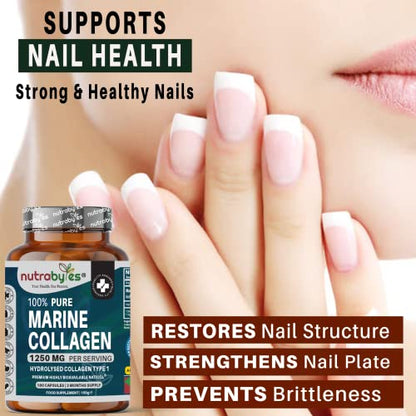 High Strength Marine Collagen Capsules - 1250mg Hydrolysed Collagen Supplement NUTRABYTESBuy Supplements Australia