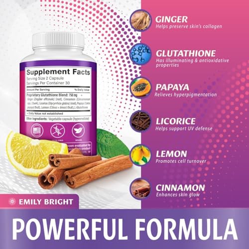 Glutathione Capsules - 1,500mcg Glutathione Supplement - Skin Tone Enhancer - Targets Emily Bright INCBuy Supplements Australia