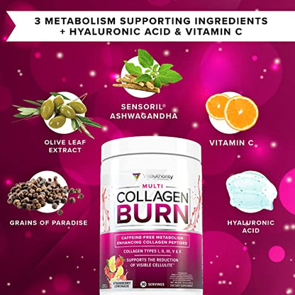 Multi Collagen Burn: Multi-Type Hydrolyzed Collagen Protein Peptides with Hyaluronic Acid VitauthorityBuy Supplements Australia
