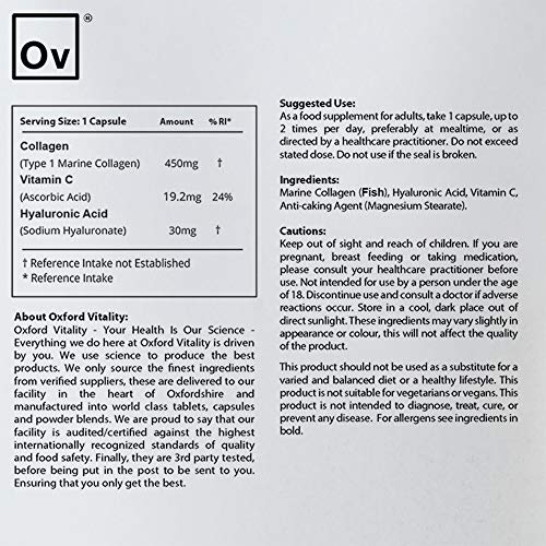 Collagen 450mg, Vitamin C 19.2mg, Hyaluronic Acid 30mg Capsules | Bones & Skin Ov OXFORD VITALITYBuy Supplements Australia