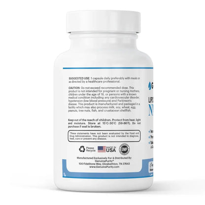 GenuinePurity - 250mg Liposomal NMN Supplement - 60 Vegan Capsules to Support NAD+ Production, Cellular Energy & Healthy Aging - Nicotinamide Mononucleotide for Metabolic Wellness & Immune Support GenuinePurityBuy Supplements Australia