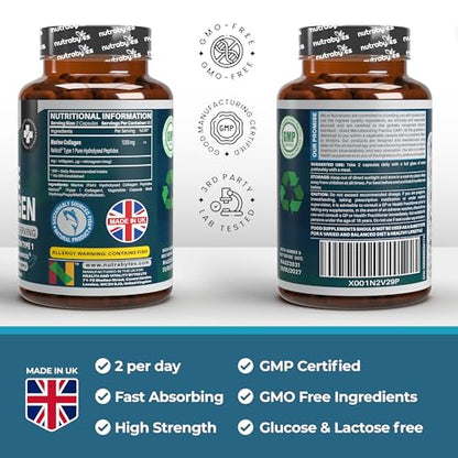 High Strength Marine Collagen Capsules - 1250mg Hydrolysed Collagen Supplement NUTRABYTESBuy Supplements Australia