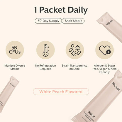 ProMix Nutrition Debloat Prebiotics and Probiotics, Bloating Relief for Women, Gut Cleanse Detox for Men and Immune Support - White Peach - 30 Servings (Pack of 30) ProMix NutritionBuy Supplements Australia