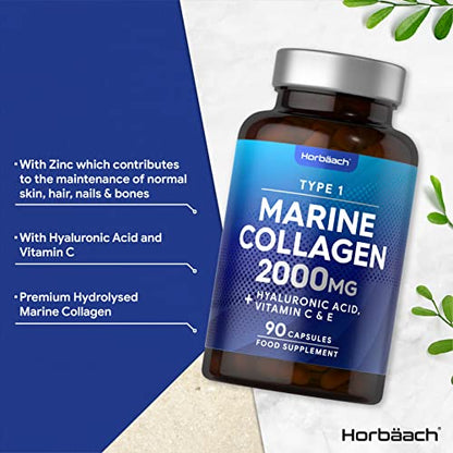 Marine Collagen Capsules | with Hyaluronic Acid, Vitamin C & E | 2000mg | High Strength Type 1 Collagen HorbäachBuy Supplements Australia