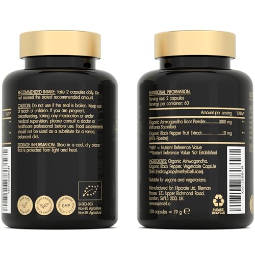 Organic Ashwagandha High Strength - 1000mg Ashwagandha Capsules - Pure Ashwagand SuperSelfBuy Supplements Australia