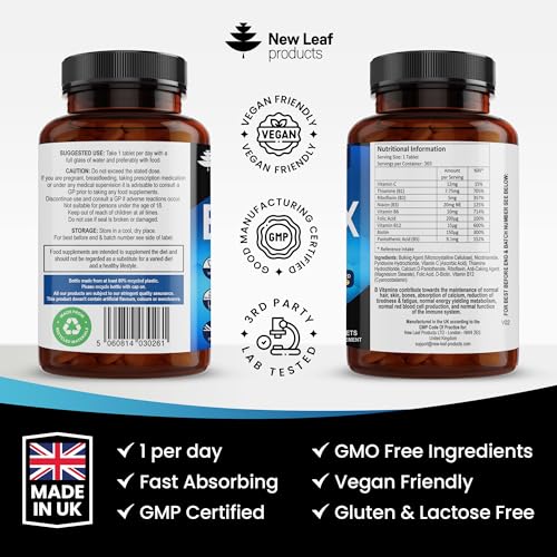 Vitamin B Complex - 365 Small Tablets (One Year Supply) High Strength All 8 B Vitamins NEW LEAF PRODUCTSBuy Supplements Australia