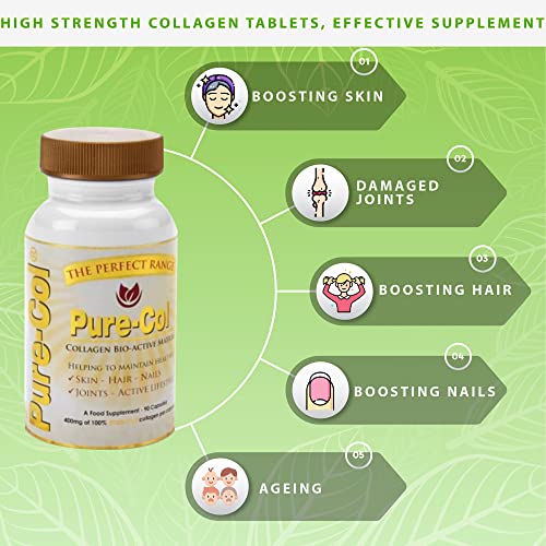 Pure-COL Collagen 90 Capsules 400mg Bio-Active Matrix High Strength Collagen Tablets The Perfect RangeBuy Supplements Australia