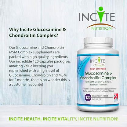 Glucosamine and Chondroitin High Strength Complex with MSM, Vitamin C, Ginge Incite NutritionBuy Supplements Australia