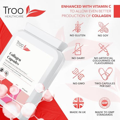 Troo Marine Collagen Supplement - 60 High Strength Capsules 1200mg Serving - Hydrolysed Marine Collagen Peptides with Vitamin C Troo Health CareBuy Supplements Australia