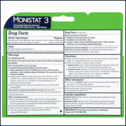 Monistat 3-Day Yeast Infection Treatment | Ovules + Itch Cream MonistatBuy Supplements Australia