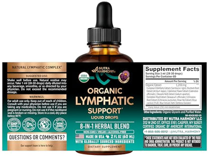 USDA Organic Lymphatic Drainage Supplement - Echinacea | Elderberry | Dandelion | Rosehip | Cleavers | Calendula | Burdock - Made in USA - Lymph System Drops