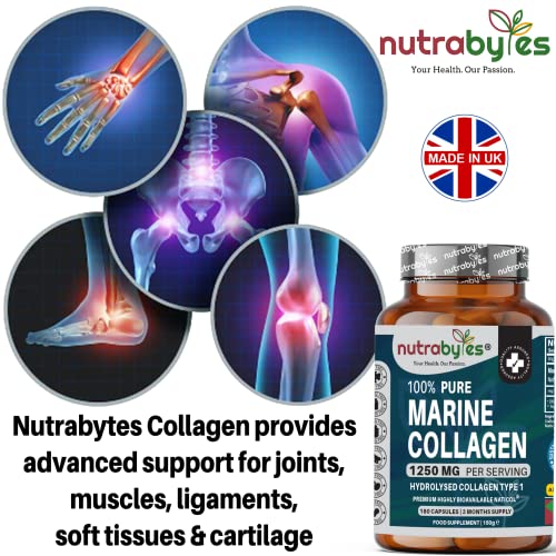 High Strength Marine Collagen Capsules - 1250mg Hydrolysed Collagen Supplement NUTRABYTESBuy Supplements Australia