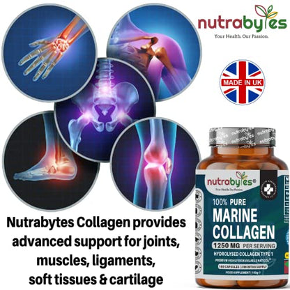 High Strength Marine Collagen Capsules - 1250mg Hydrolysed Collagen Supplement NUTRABYTESBuy Supplements Australia