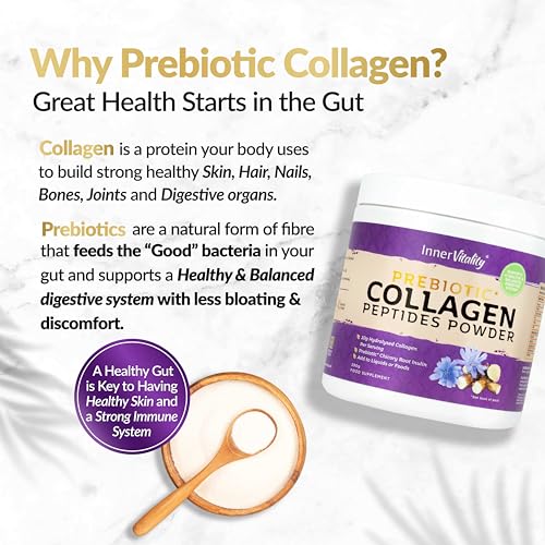 Prebiotic Collagen Powder - 390g Hydrolysed Bovine Collagen Peptides with Prebiotics for Gut Health & Skin Inner VitalityBuy Supplements Australia