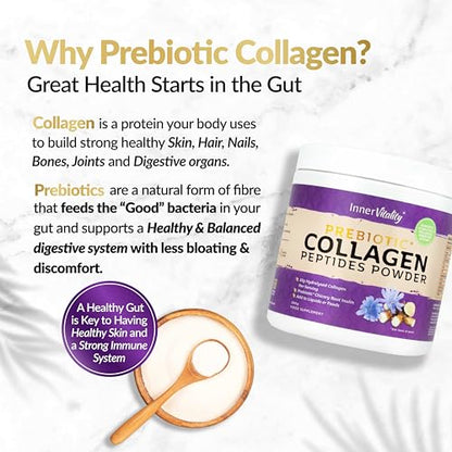 Prebiotic Collagen Powder - 390g Hydrolysed Bovine Collagen Peptides with Prebiotics for Gut Health & Skin Inner VitalityBuy Supplements Australia