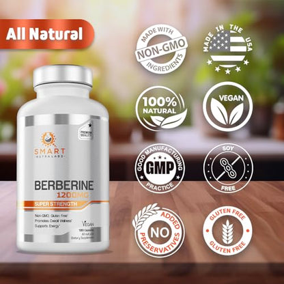 Premium Berberine HCL 1200mg- 180 Vegan Capsules, 100% Pure Berberin